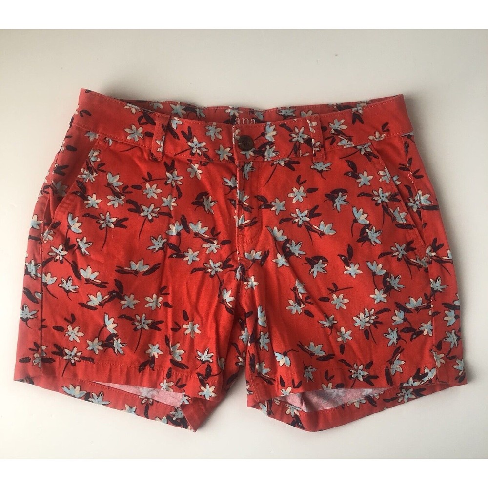 a.n.a Orange/Red Floral Shorts, Women's Size 2 Twill Shorts Button Zipper